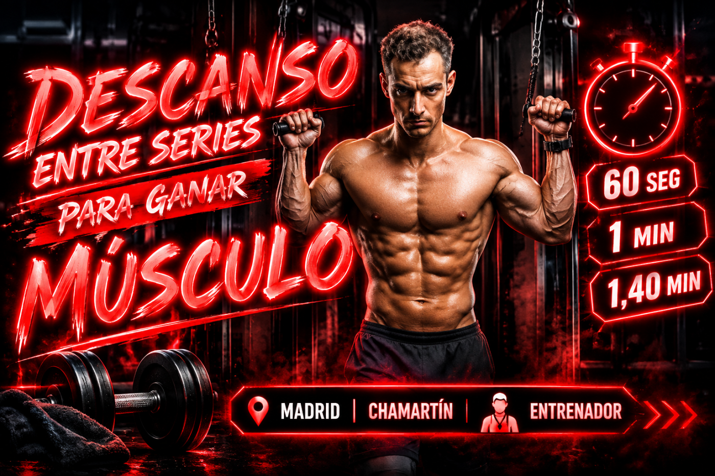 Descanso entre series ganar músculo Madrid — Marcos Martín entrenador personal Yoofit Chamartín tiempo recuperación hipertrofia fuerza 3 minutos