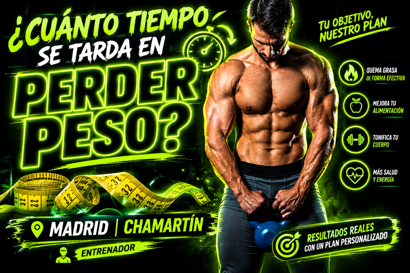 Cuánto tiempo se tarda en perder peso Madrid — Marcos Martín entrenador personal Yoofit Chamartín plan pérdida de grasa realista
