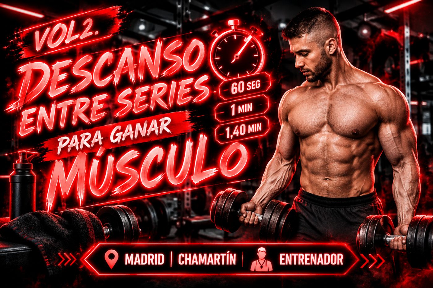 Descanso entre series ganar músculo Madrid — Marcos Martín entrenador personal Chamartín tiempo recuperación hipertrofia fuerza 3 minutos