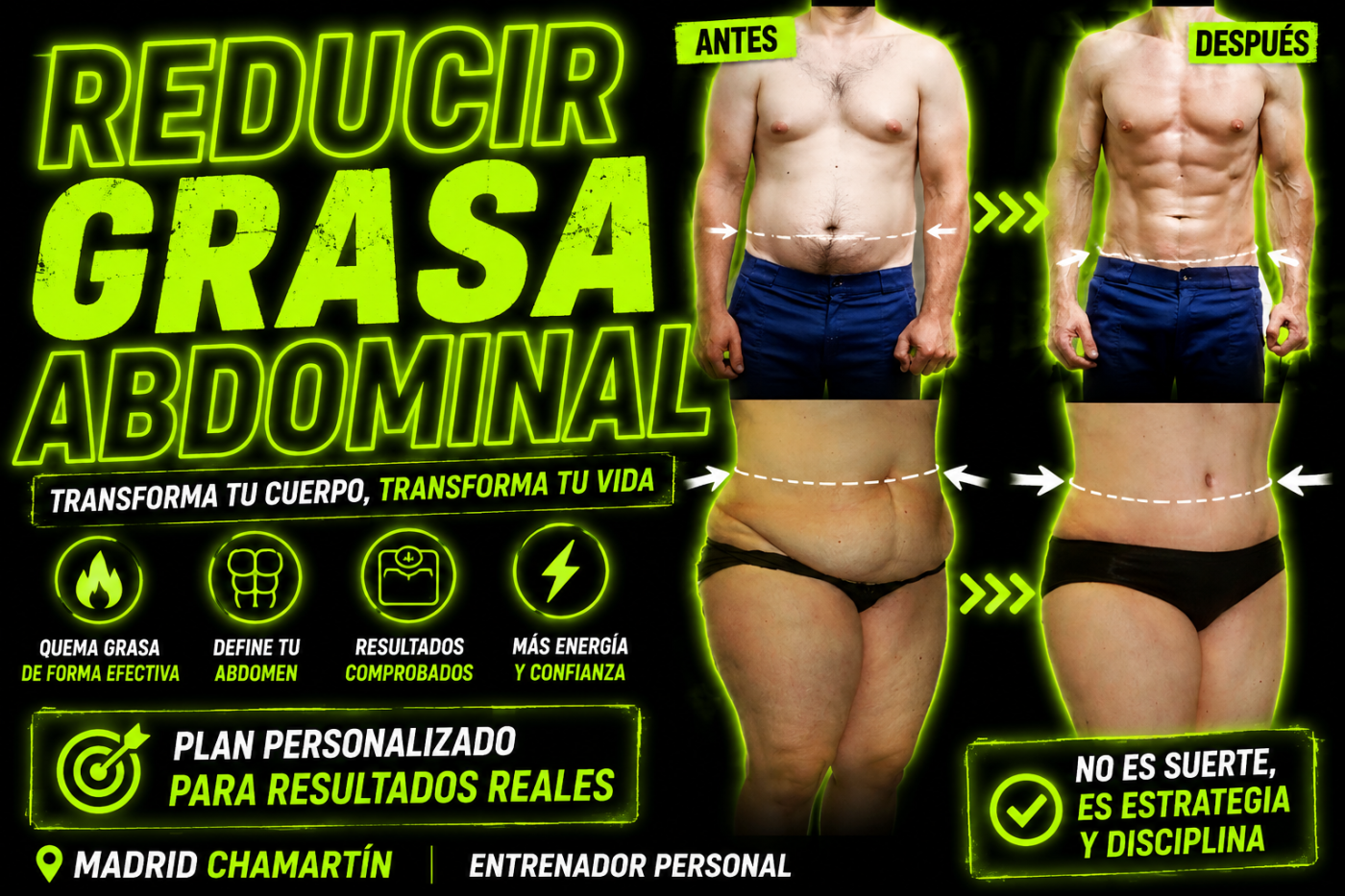 Reducir grasa abdominal Madrid mediana edad — Marcos Martín entrenador personal Chamartín dieta microb